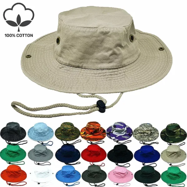Unisex 100% Cotton Bucket Hat Fishing Camping Safari Boonie Sun Brim Summer Cap